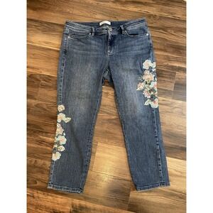 J. Jill Jeans Womens Authentic Fit Cropped Blue Embroidered Mid Rise Denim Sz 10